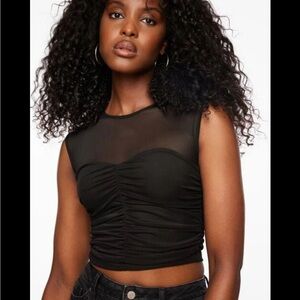 Black Ruched and Mesh Going out Top